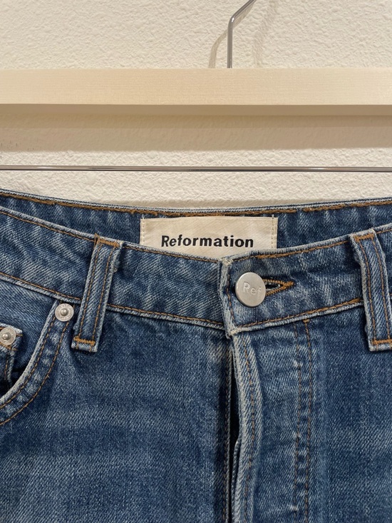 Reformation Straight-Leg Mid-Rise Jeans Celtic Wash Distressed Size 27 - Picture 5 of 11